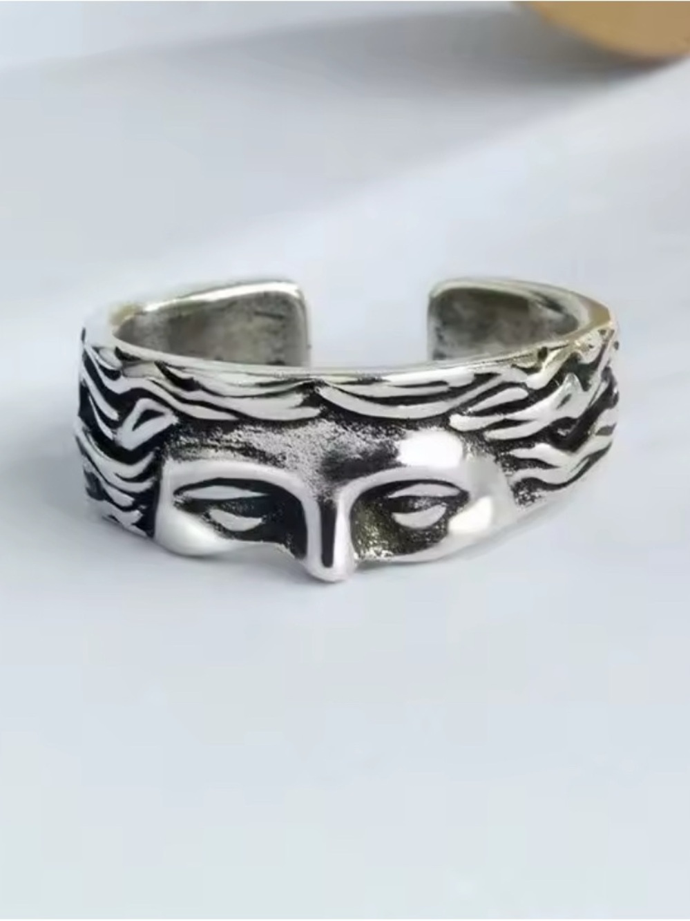 Vintage Silver Statement Face Cuff Half Mask Ring
